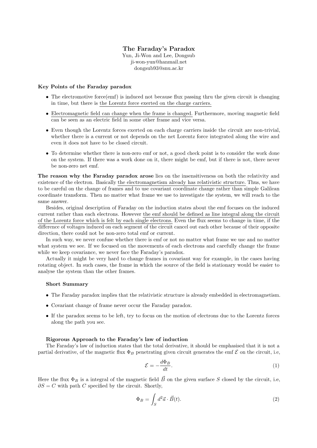 The Faraday's Paradox