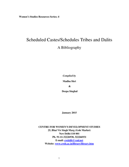 Scheduled Castes/Scheduled Tribes and Dalits: a Bibliography