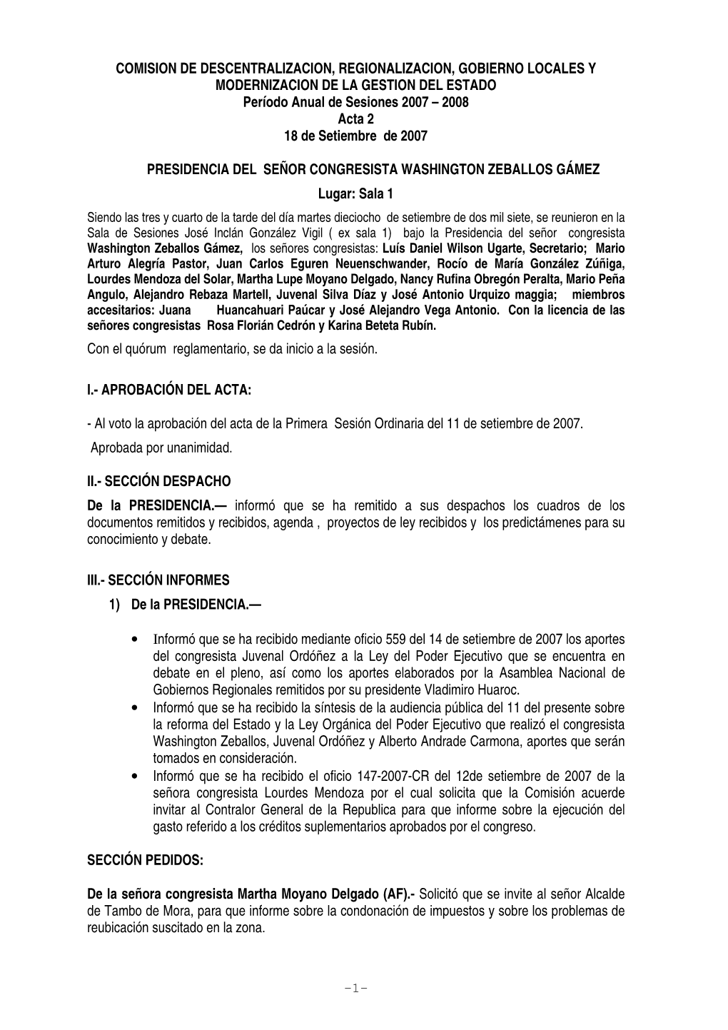 Comision De Descentralizacion, Regionalizacion, Gobierno Locales Y