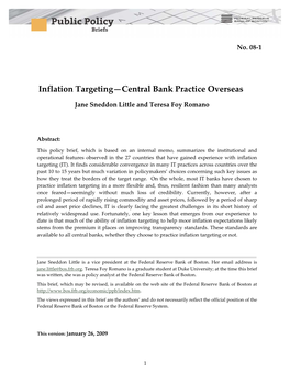 Inflation Targeting—Central Bank Practice Overseas