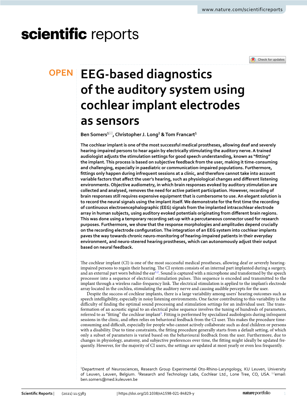 EEG-Based Diagnostics of the Auditory System Using Cochlear Implant