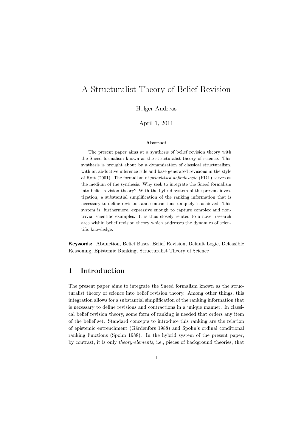 A Structuralist Theory of Belief Revision