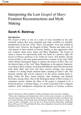 Interpreting the Lost Gospel of Mary: Feminist Reconstructions and Myth Making