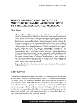 How Old Is RUNOSONG? Dating the Motifs of Burial-Related Folk Songs by Using Archaeological Material