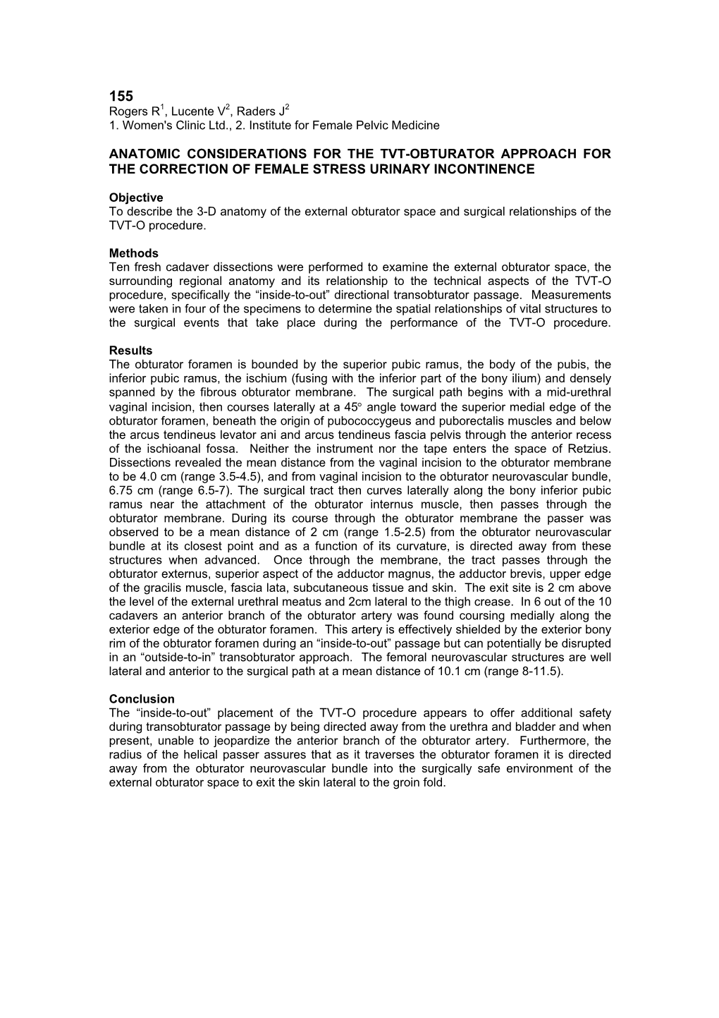 Anatomic Considerations for the Tvt-Obturator Approach for the Correction of Female Stress Urinary Incontinence