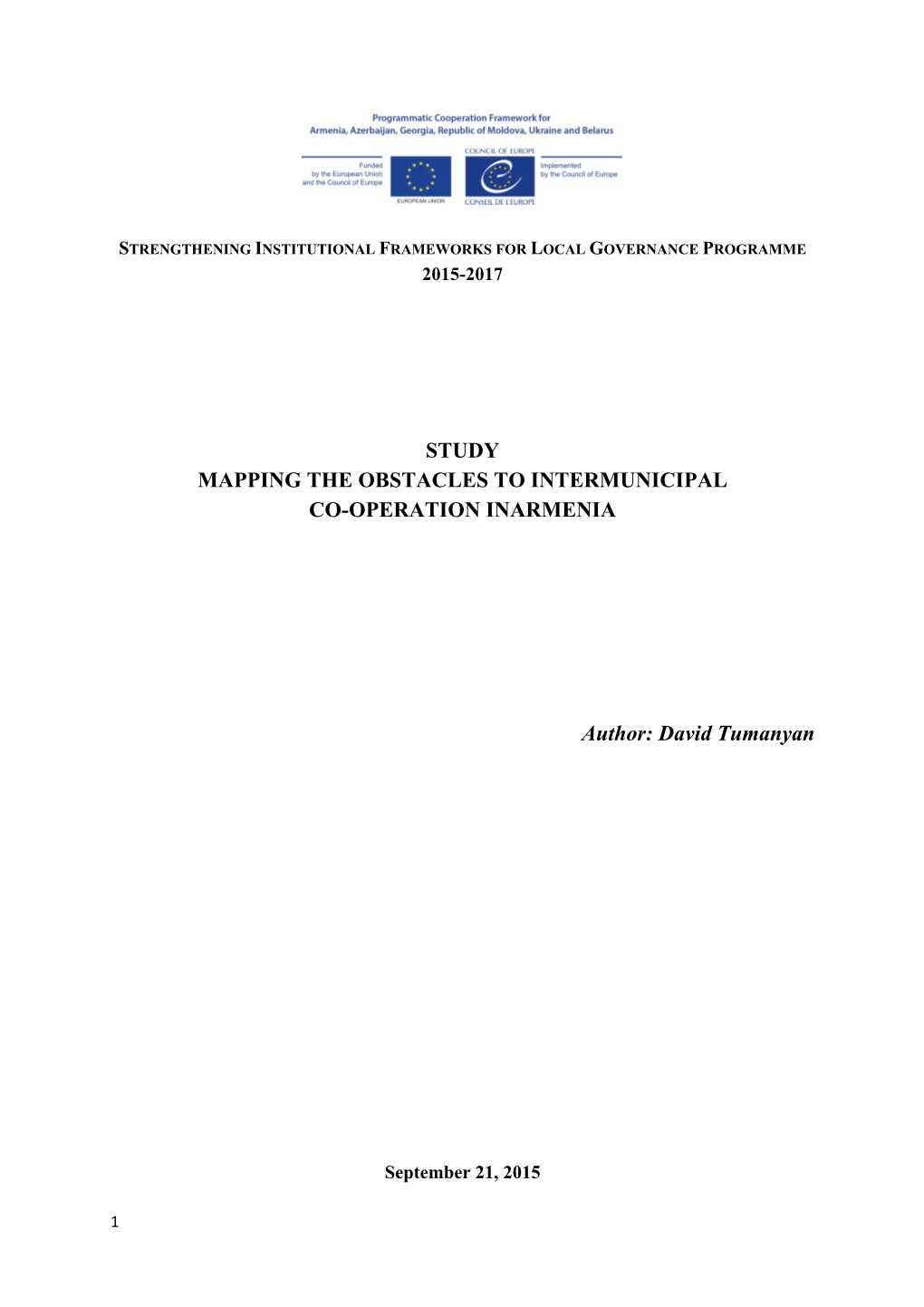 Study Mapping the Obstacles to Intermunicipal Co-Operation Inarmenia