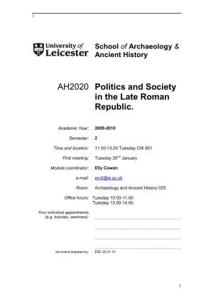 AH2020 Politics and Society in the Late Roman Republic