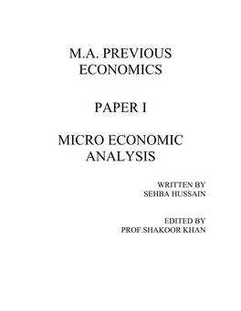 M.A. Previous Economics Paper I Micro Economic