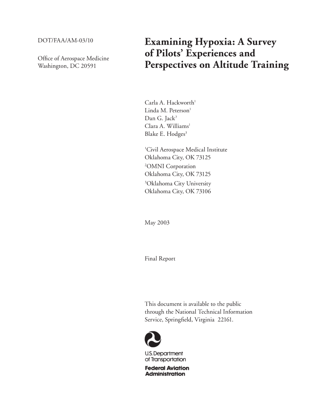 Examining Hypoxia: a Survey of Pilots' Experiences and Perspectives on Altitude Training