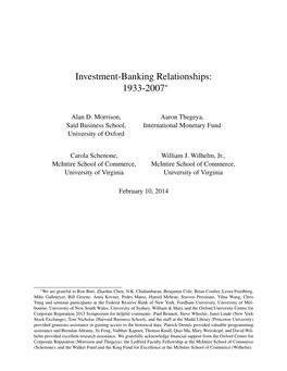 Investment-Banking Relationships: 1933-2007∗