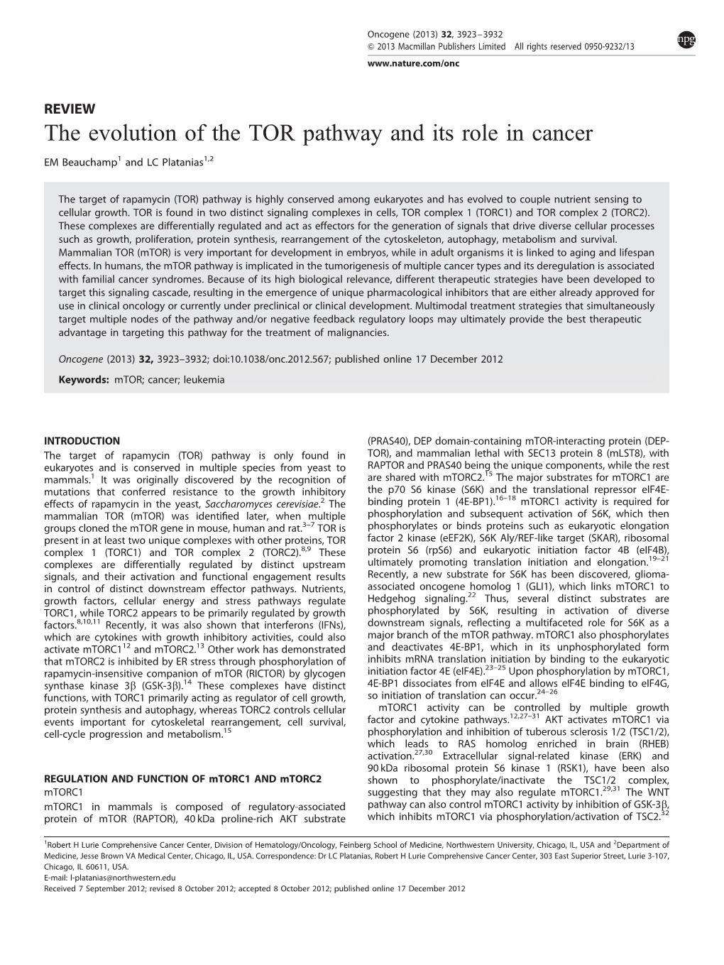 The Evolution of the TOR Pathway and Its Role in Cancer