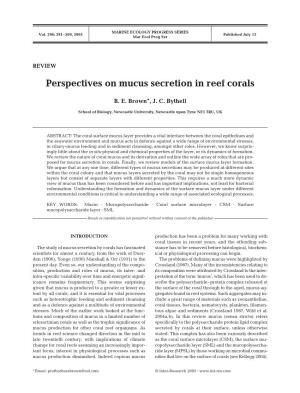 Perspectives on Mucus Secretion in Reef Corals