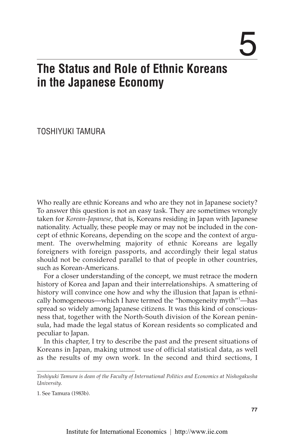 The Status and Role of Ethnic Koreans in the Japanese Economy