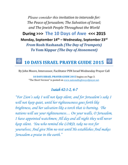 2015 10 Days Israel Prayer Guide 2015