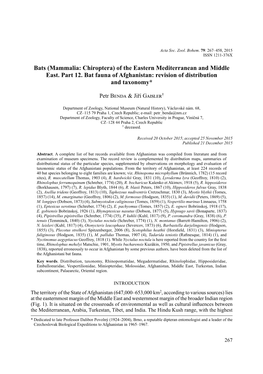 Bats (Mammalia: Chiroptera) of the Eastern Mediterranean and Middle East