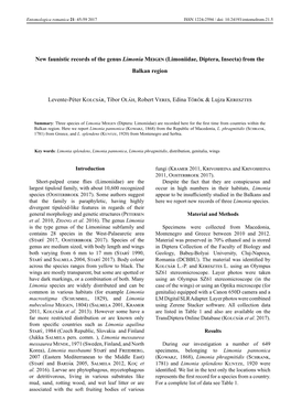 New Faunistic Records of the Genus Limonia Meigen (Limoniidae, Diptera, Insecta) from the Balkan Region Levente-Péter Kolcsár