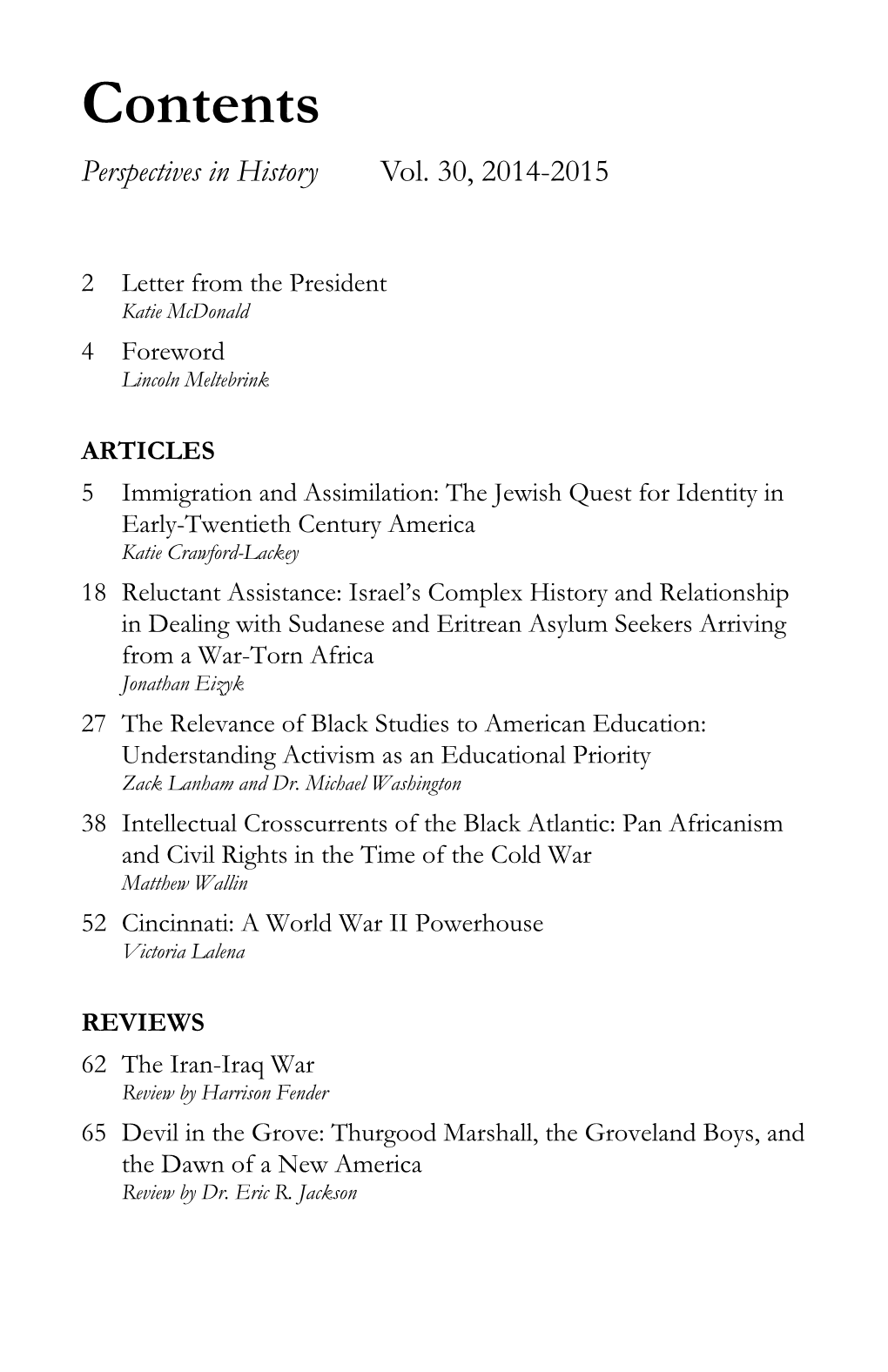 Contents Perspectives in History Vol