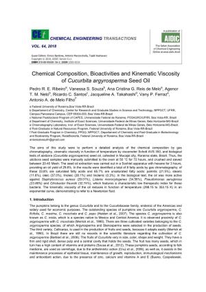 Chemical Composition, Bioactivities and Kinematic Viscosity of Cucurbita Argyrosperma Seed Oil Pedro R