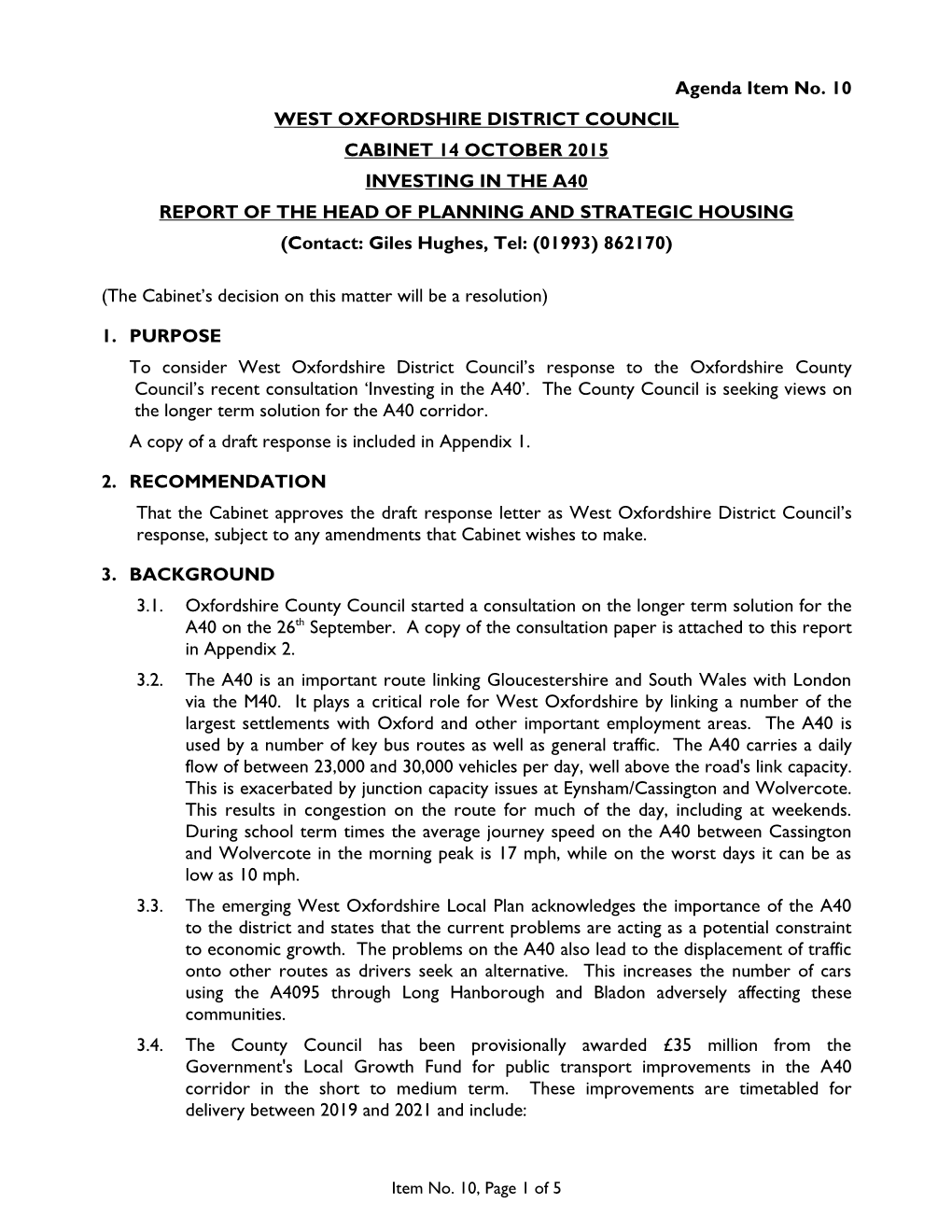 Agenda Item No. 10 WEST OXFORDSHIRE DISTRICT