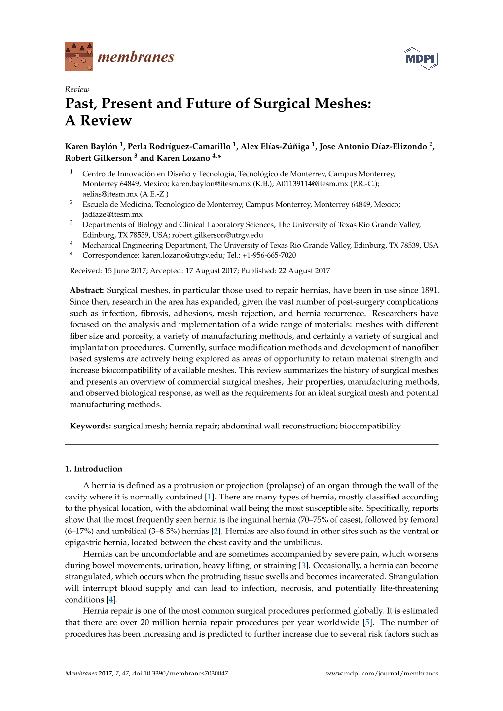 Past, Present and Future of Surgical Meshes: a Review