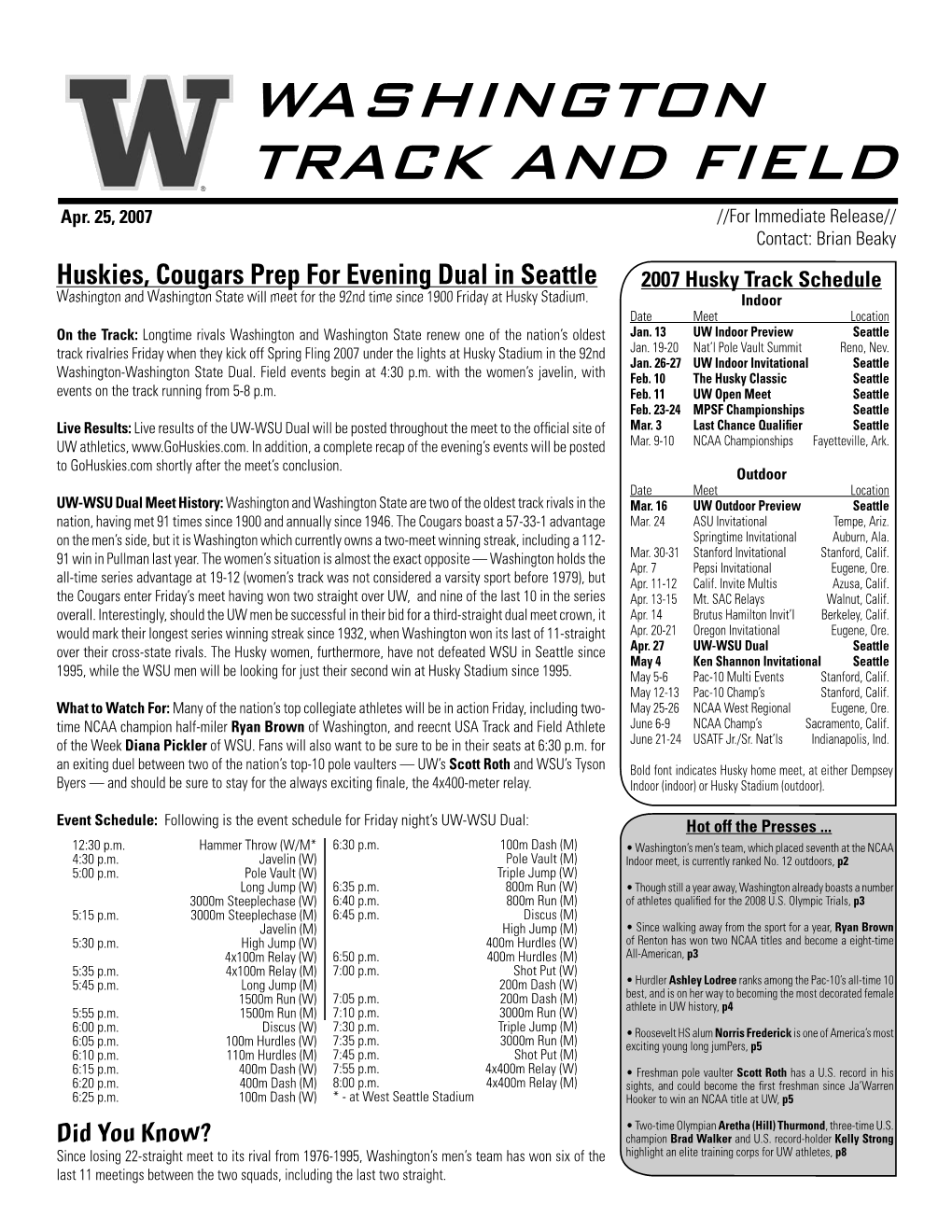 WASHINGTON TRACK and FIELD Apr