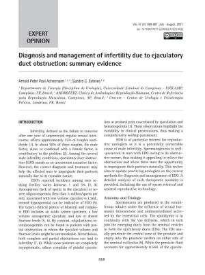 Diagnosis and Management of Infertility Due to Ejaculatory Duct Obstruction: Summary Evidence ______