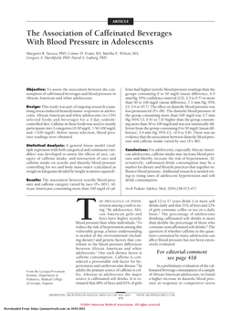 The Association of Caffeinated Beverages with Blood Pressure in Adolescents