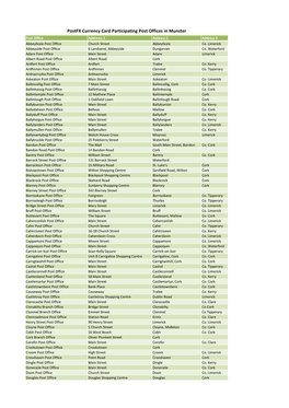 Postfx Currency Card Participating Post Offices in Munster Post Office Addresss 1 Address 2 Address 3 Abbeyfeale Post Office Church Street Abbeyfeale Co