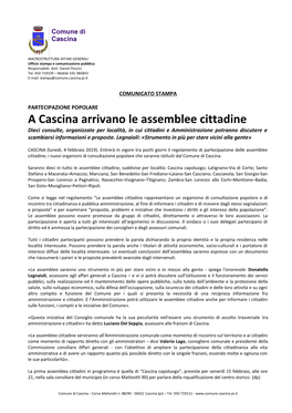 A Cascina Arrivano Le Assemblee Cittadine