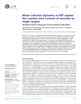 Motor Selection Dynamics in FEF Explain the Reaction Time Variance of Saccades to Single Targets