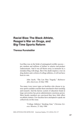 Racial Bias: the Black Athlete, Reagan's War on Drugs, and Big