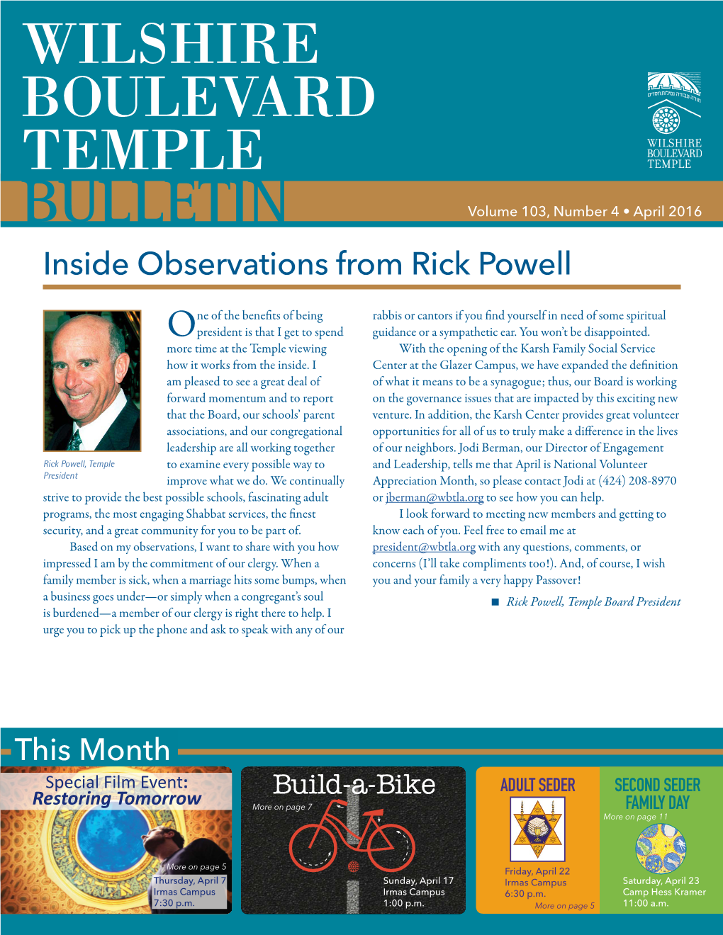 BULLETIN Volume 103, Number 4 • April 2016 Inside Observations from Rick Powell