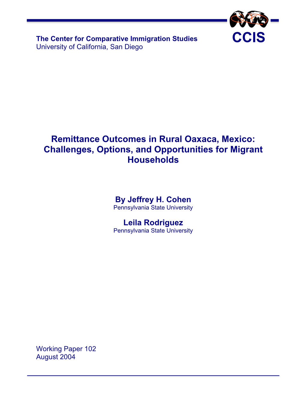 Remittance Outcomes in Rural Oaxaca, Mexico: Challenges, Options, and Opportunities for Migrant Households