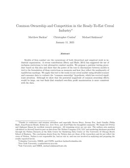 Common Ownership and Competition in the Ready-To-Eat Cereal Industry∗