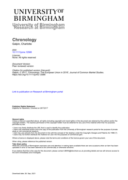 University of Birmingham Chronology