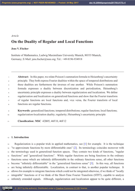 On the Duality of Regular and Local Functions