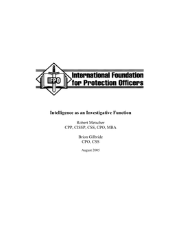 Intelligence As an Investigative Function