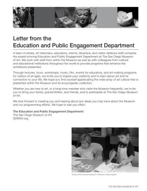 Letter from the Education and Public Engagement Department
