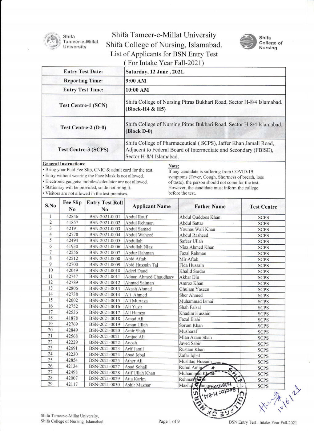 L'tirh' I /^ *' I,O Shif a Tameer-E-Millat University, Shifa College of Nursing, Islamabad