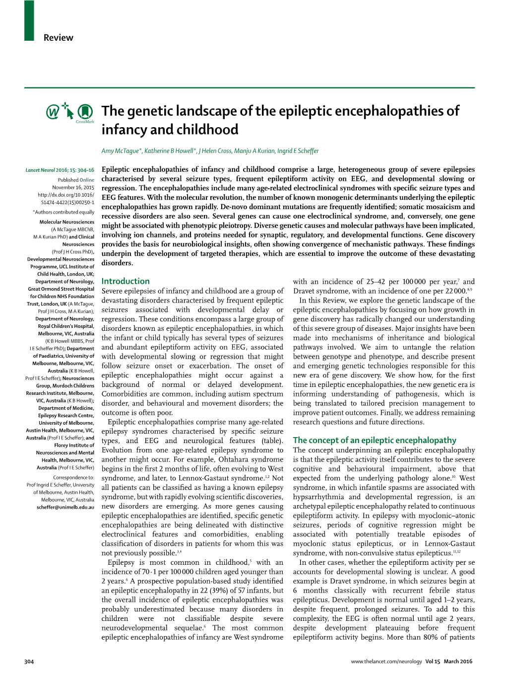 The Genetic Landscape of the Epileptic Encephalopathies of Infancy and Childhood