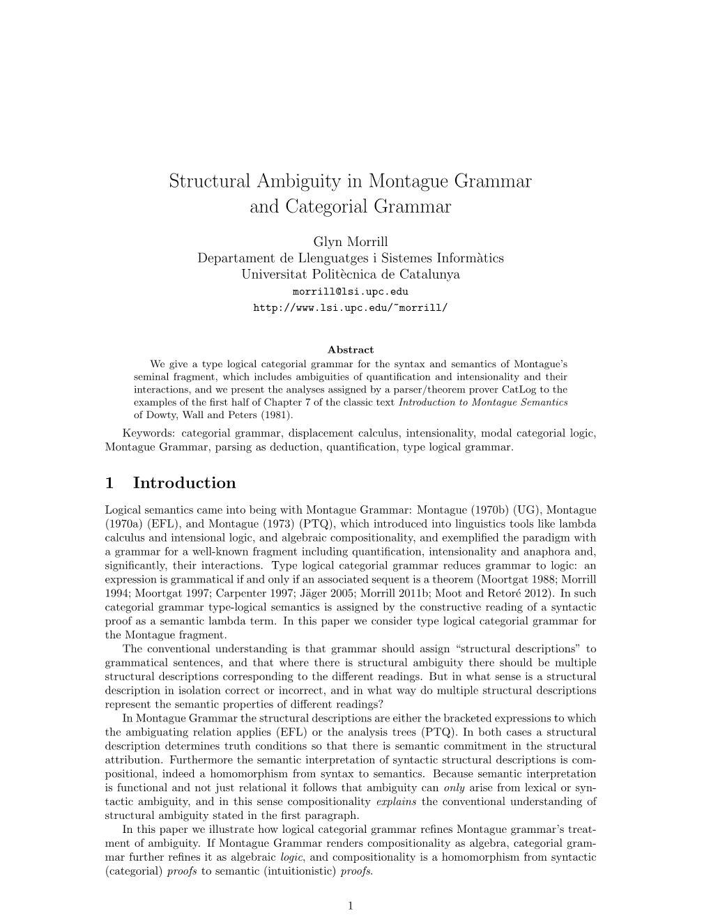 Structural Ambiguity in Montague Grammar and Categorial Grammar