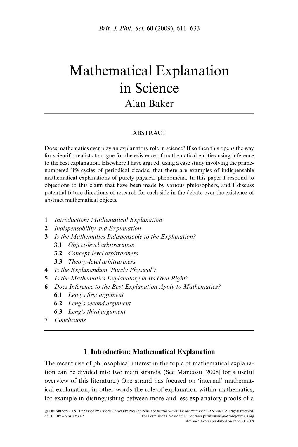 Mathematical Explanation in Science [Pdf]