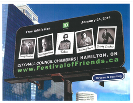 Festival of Friends Is Very Gateful for the Help and Cooperation We Receive from the City of Hamilton Every Year