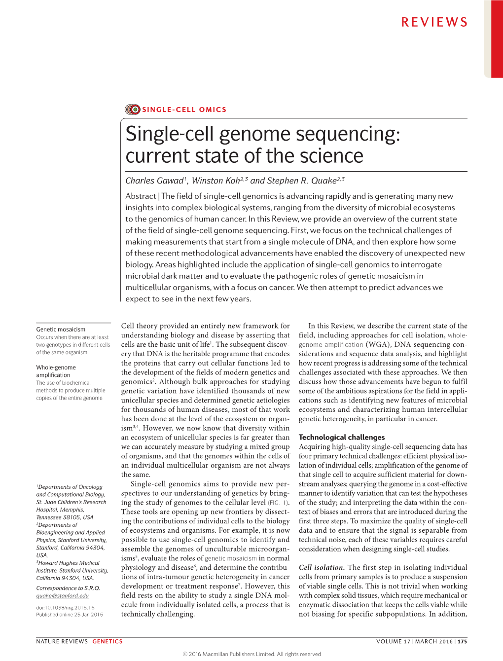 Single-Cell Genome Sequencing: Current State of the Science