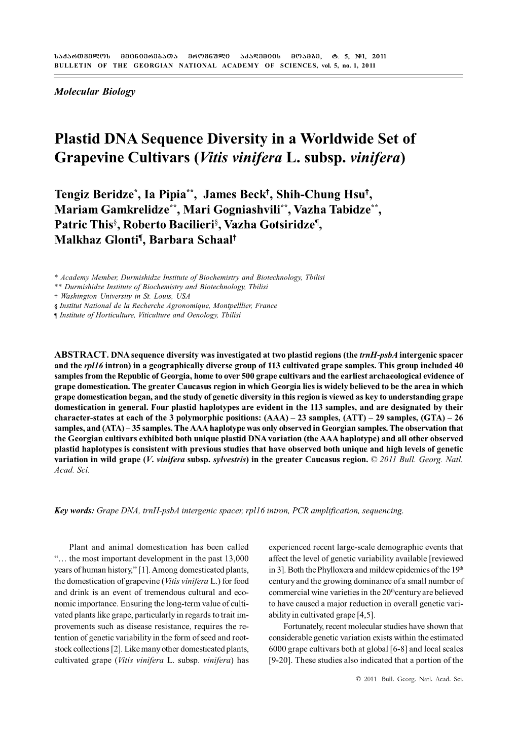 Plastid DNA Sequence Diversity in a Worldwide Set of Grapevine Cultivars (Vitis Vinifera L. Subsp. Vinifera)