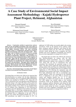 Case Study of Environmental Social Impact Assessment Methodology - Kajaki Hydropower Plant Project, Helmand, Afghanistan