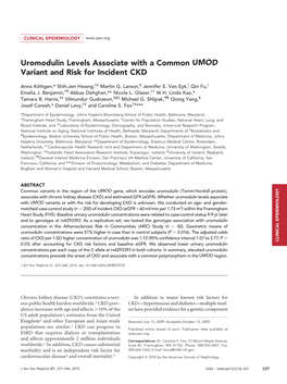 Uromodulin Levels Associate with a Common UMOD Variant and Risk for Incident CKD