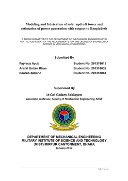 Modeling and Fabrication of Solar Updraft Tower and Estimation of Power Generation with Respect to Bangladesh