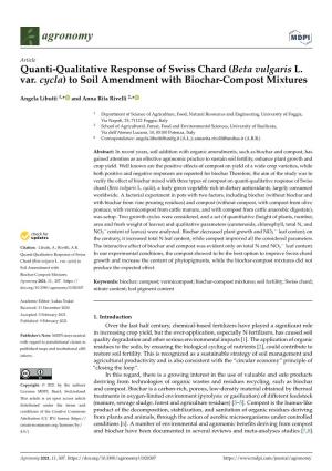 Quanti-Qualitative Response of Swiss Chard (Beta Vulgaris L. Var. Cycla) to Soil Amendment with Biochar-Compost Mixtures