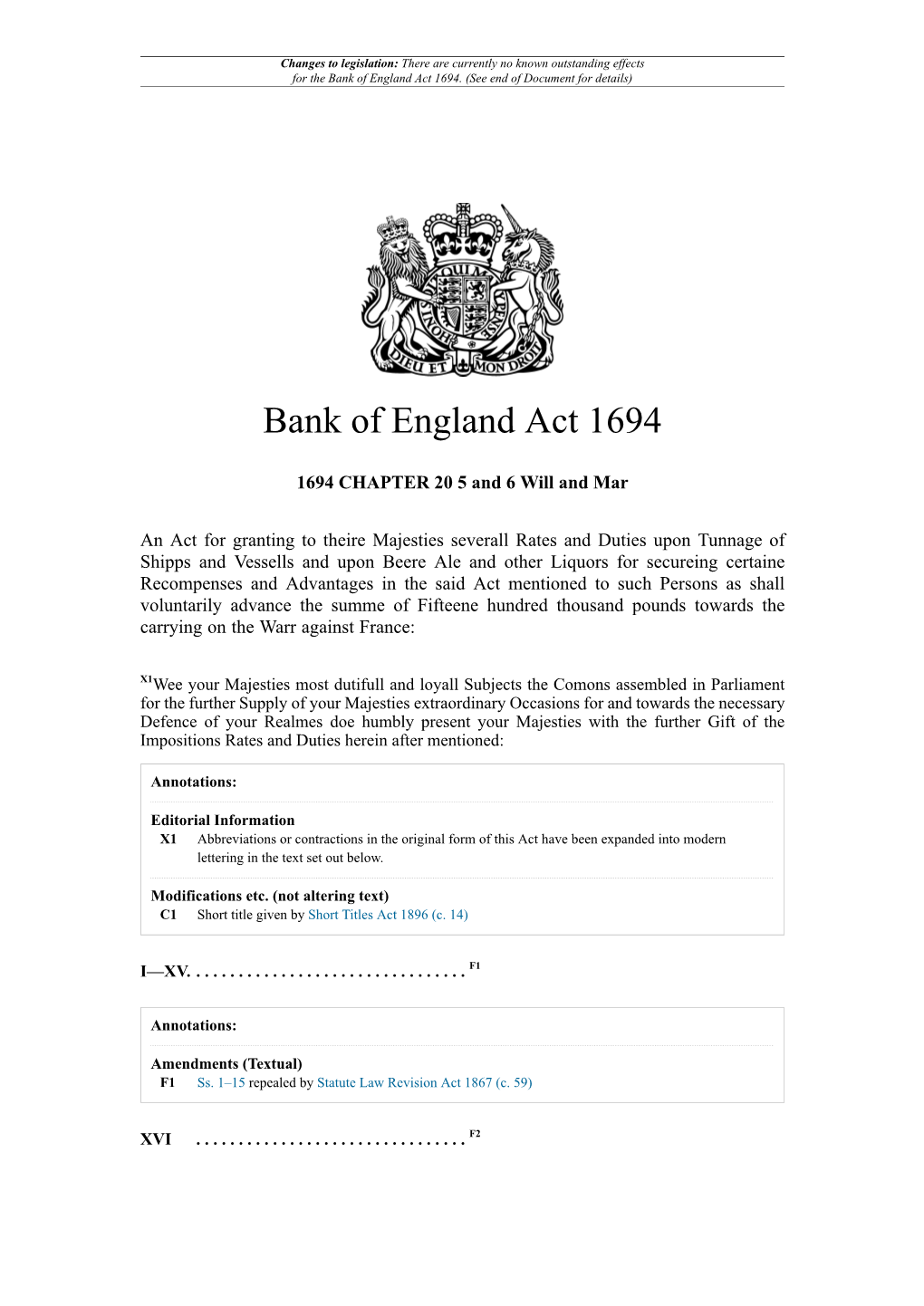 Bank of England Act 1694